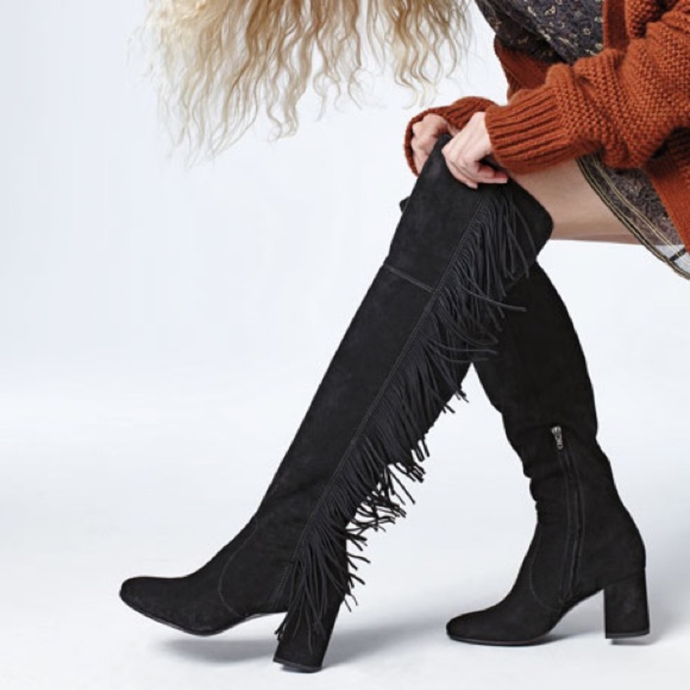‼️SOLD‼️ NEW FRYE JODI Black Suede Boot Fringe